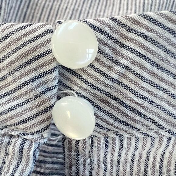 A.N.A. New Long Sleeve Peasant Boho Gray Striped Ruffle High Neck Blouse Top - Picture 14 of 16